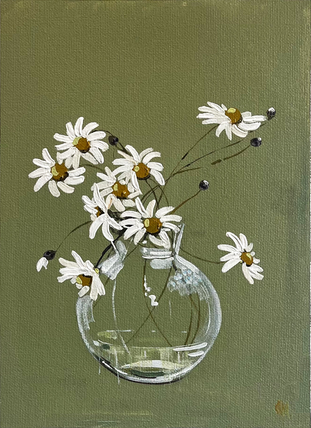 Painting of Daisies in Glass Vase Painted in Acrylic on Cotton Canvas roslynmary art.