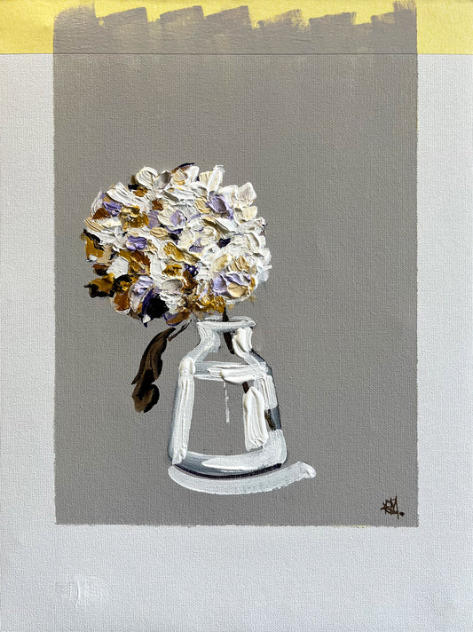 Hydrangea in Glass Vase Painted in Acrylic on Cotton Canvas with border roslynmary art.