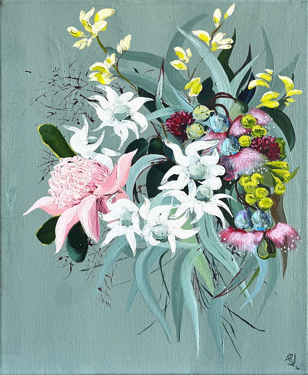 Painting of Native Flowers Painted in Acrylic on Stretched Canvas roslynmary art.