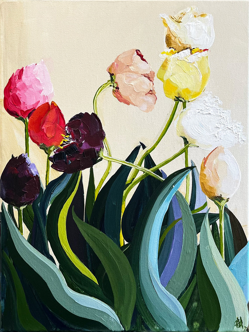 Painting of Colourful Tulips Painted in Acrylic on Stretched Canvas roslynmary art.