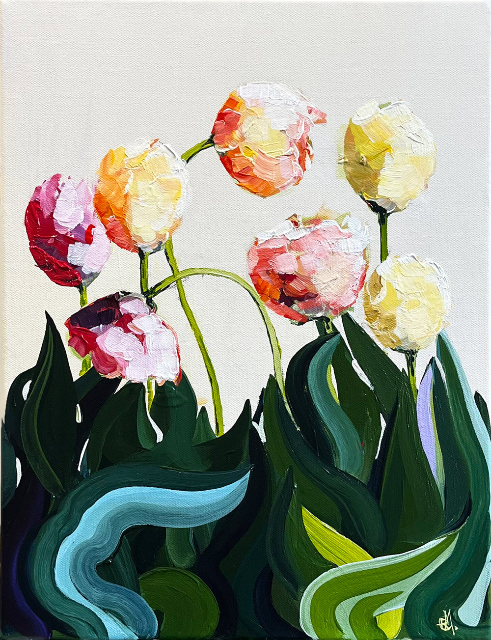Painting of Colourful Tulips Painted in Acrylic on Stretched Canvas roslynmary art.