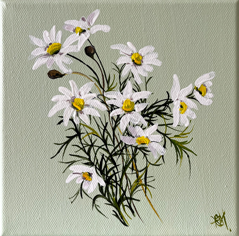 'April Birth Fleur Daisies' #1700 roslynmary art.