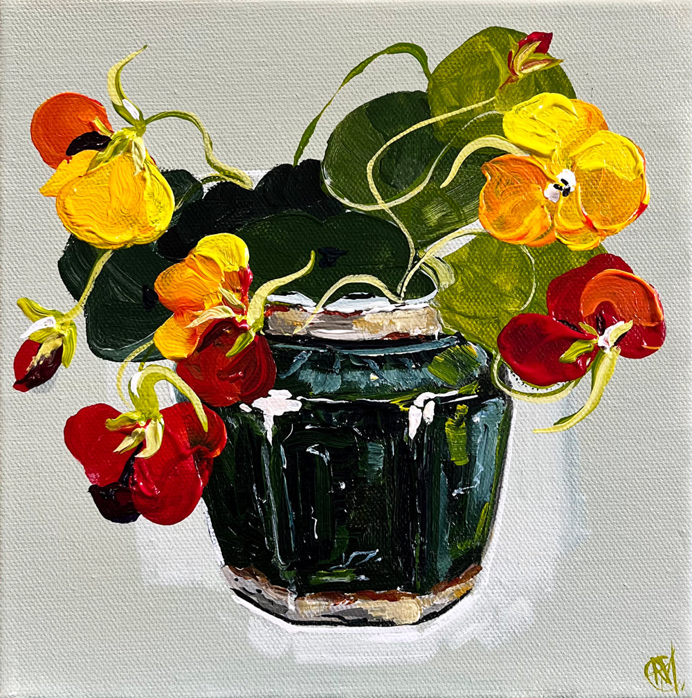 'My Ginger Jar and Busy Nasturtiums' #1733 roslynmary art.