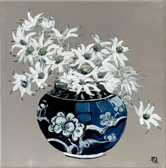 'My b & w Ginger Jars and Flannel Flowers' #1737 roslynmary art.