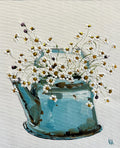 Daisies in Blue Tea Pot Painted in Acrylic on Cotton Canvas roslynmary art.