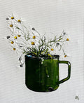 Daisies in Green Enamel Cup Painted in Acrylic on Cotton Canvas roslynmary art.