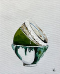 Stacked Green Bowls Painted in Acrylic on Cotton Canvas roslynmary art.