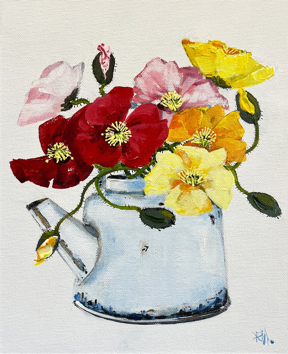 Poppies in Tea Painted in Acrylic on Cotton Canvas roslynmary art.