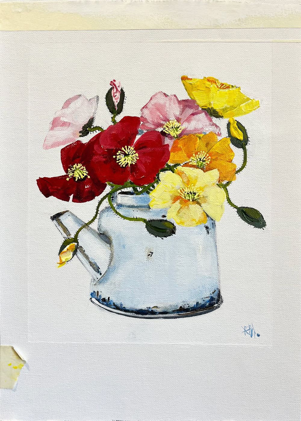 Poppies in Tea Painted in Acrylic on Cotton Canvas with Border roslynmary art.