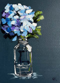 Painting of Hydrangea in Glass Bottle Painted in Acrylic on Cotton Canvas roslynmary art.