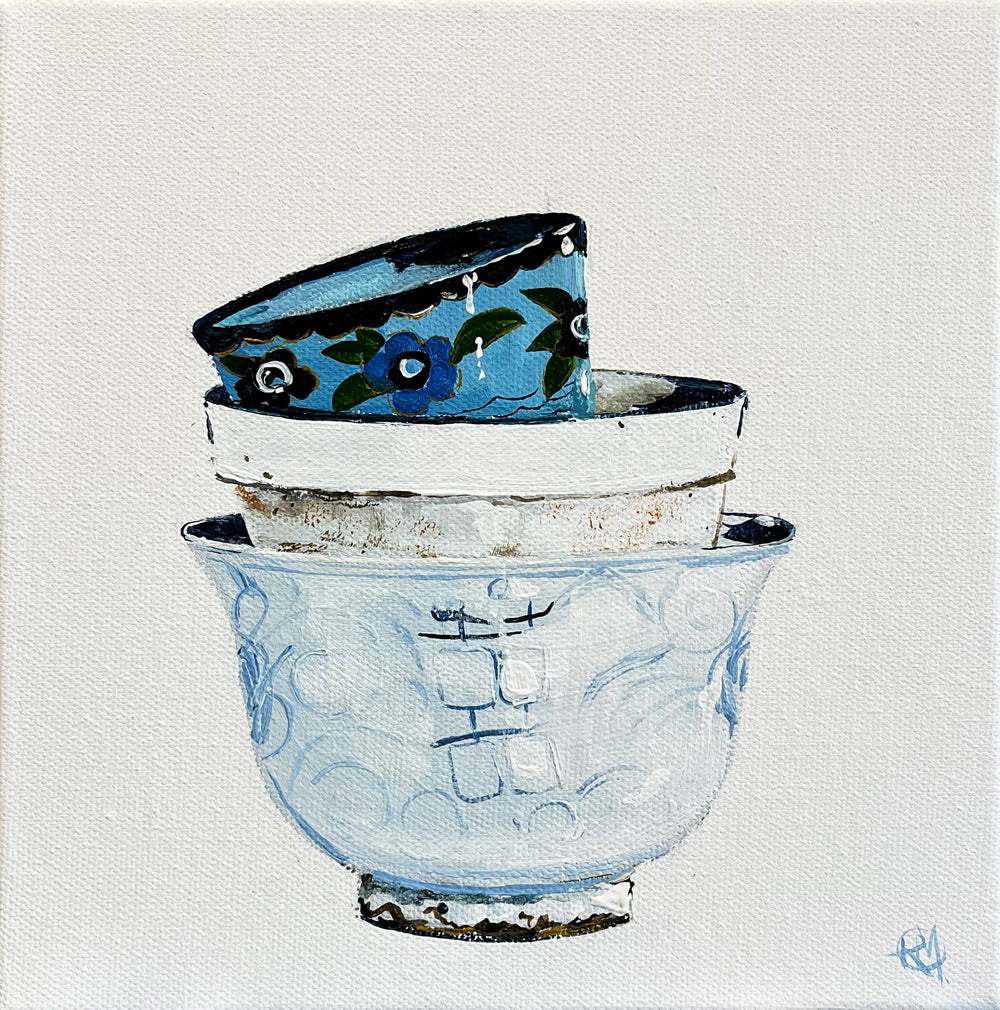 Painting of Stacked Bowls Painted in Acrylic on Stretched Canvas roslynmary art.