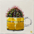 Painting of Cactus in Yellow Ceramic Cup Painted in Acrylic on Stretched Canvas roslynmary art.