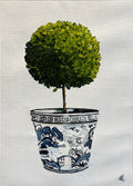 Standard English Box Topiary in China Pot Painted in Acrylic on Cotton Canvas roslynmary art.