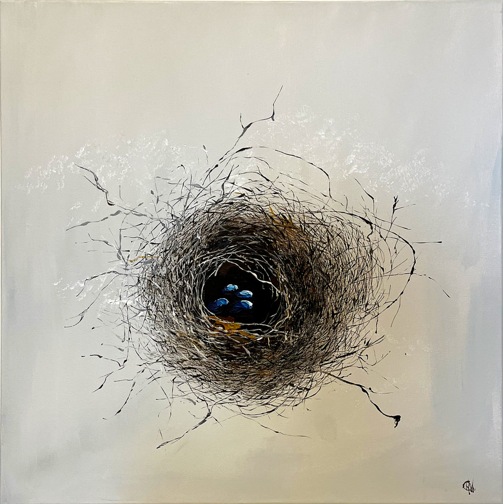 Nest Painted in Acrylic on Stretched Canvas roslynmary art.