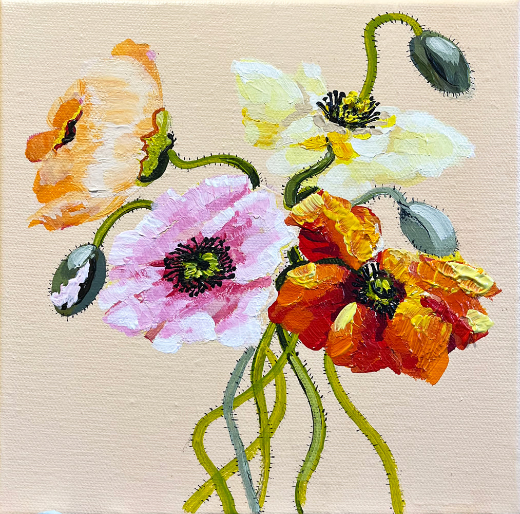 Poppies Painted in Acrylic on Stretched Canvas roslynmary art.
