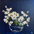 Daisies in Glass Vase Painted in Acrylic on Stretched Canvas roslynmary art.