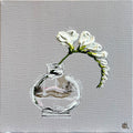 Single Freesia in Glass Bottle Painted in Acrylic on Stretched canvas roslynmary art.
