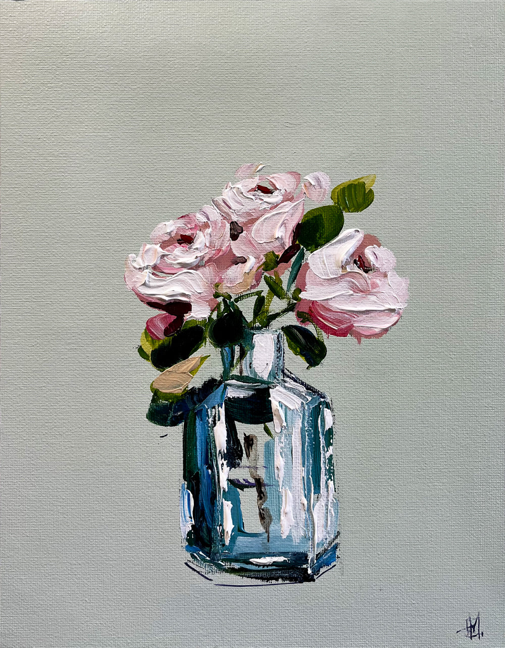 Roses in Vase Painted in Acrylic on Cotton Canvas roslynmary art.