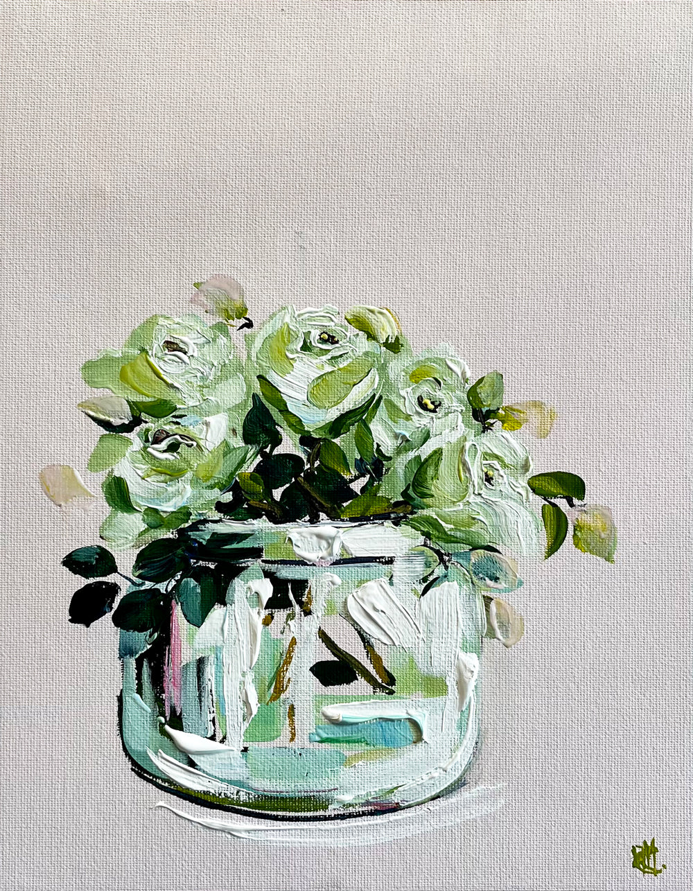 Roses in Vase Painted in Acrylic on Cotton Canvas roslynmary art.
