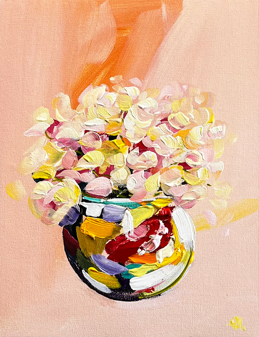 Colourful Flowers in Vase Painted in Acrylic on Cotton Canvas roslynmary art.