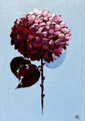 Single Red Hydrangea on Subtle Blue Background Painted in Acrylic on Cotton Canvas roslynmary art.