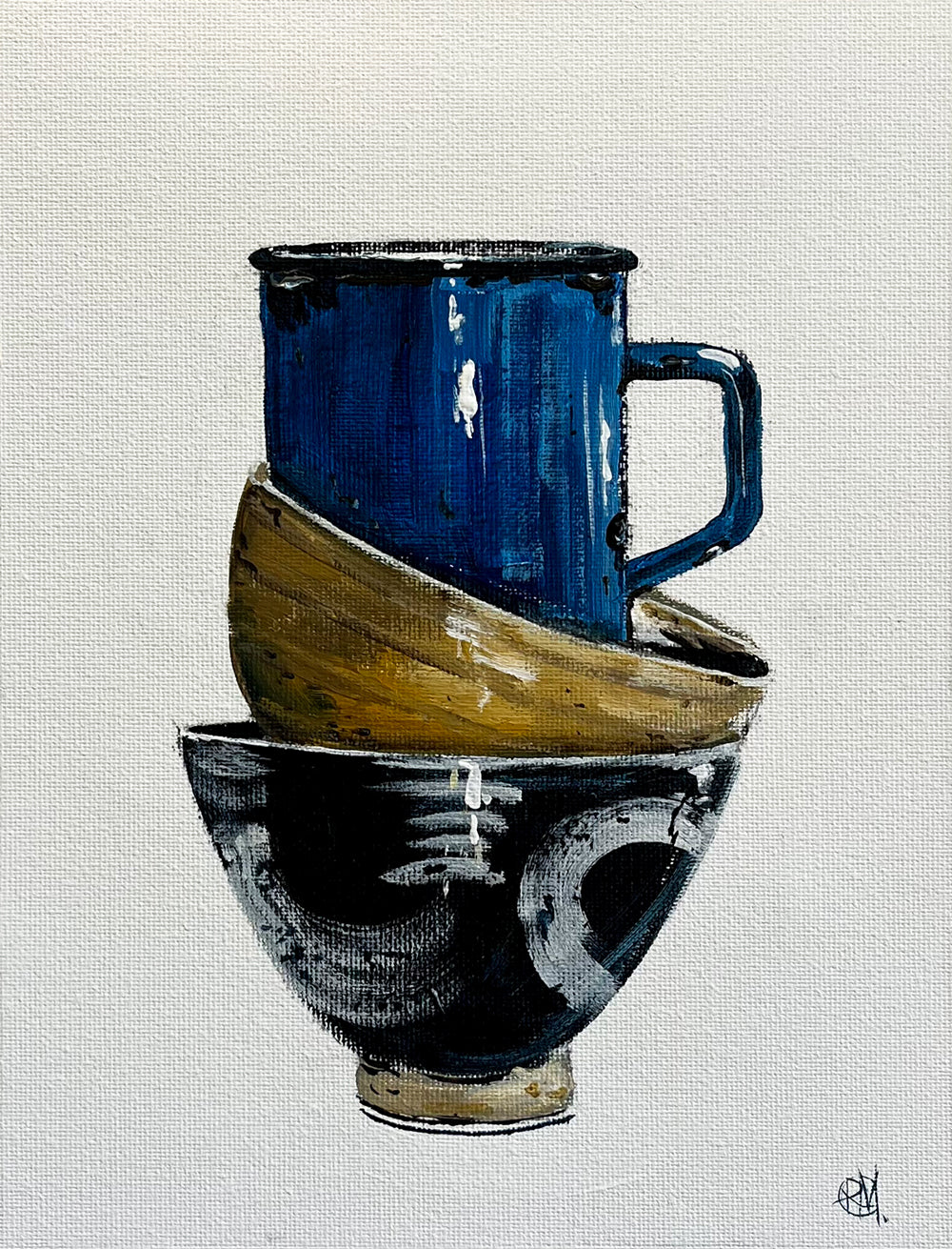 Stacked Cups Painted in Acrylic on Cotton Canvas roslynmary art.