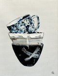 Stacked Cups Painted in Acrylic on Cotton Canvas roslynmary art.