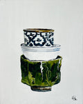 Painting of a Stack of Cups Painted in Acrylic on Canvas Board roslynmary art.
