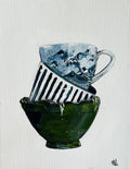 Painting of Stacked Cups Painted in Acrylic on Cotton Canvas roslynmary art.