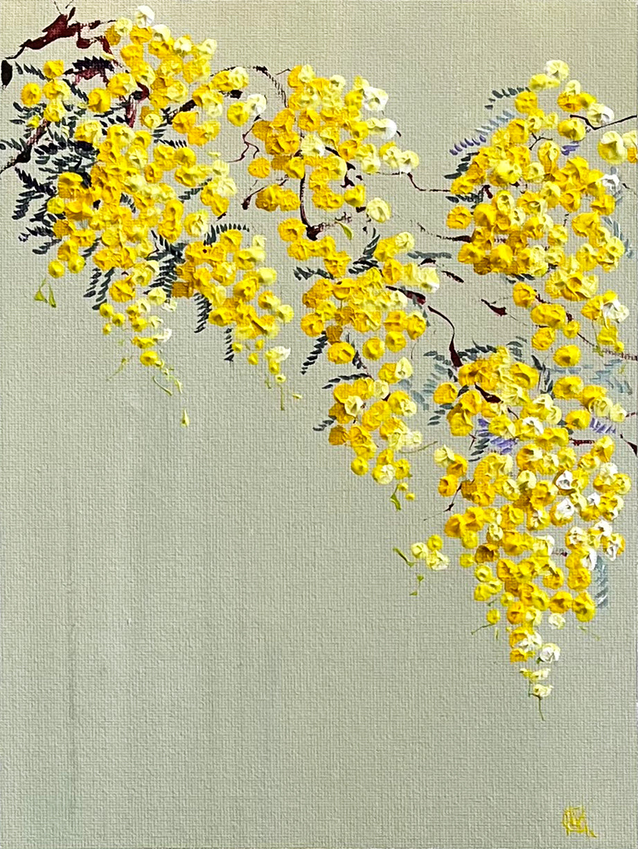 Painting of Golden Wattle Painted in Acrylic on Cotton Canvas roslynmary art.