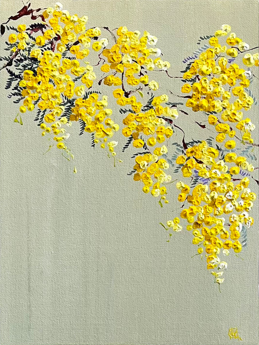 Painting of Golden Wattle Painted in Acrylic on Cotton Canvas roslynmary art.