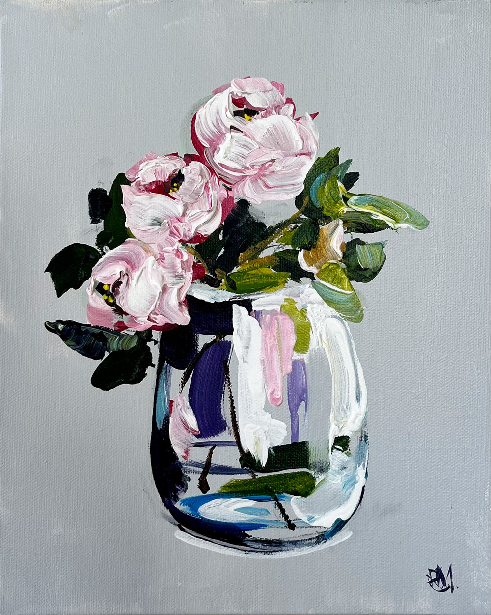 Painting of Pink Roses Painted in Acrylic on Canvas Board roslynmary art.