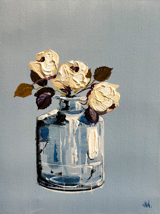 Painting of Cream Roses Painted in Acrylic on Cotton Canvas roslynmary art.