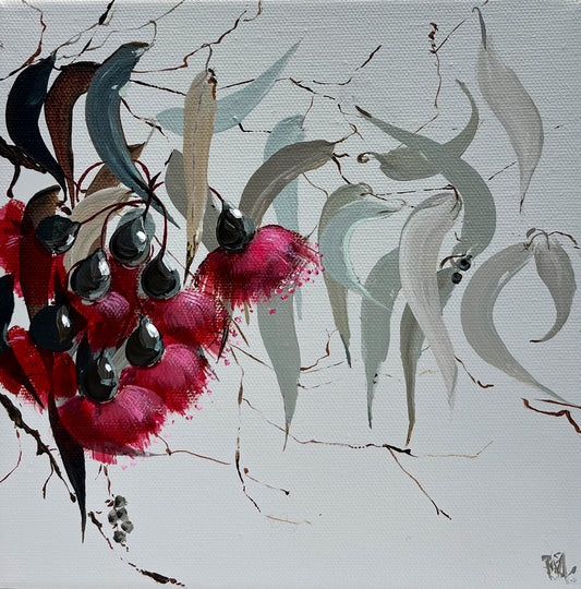 Painting of Eucalypt Blossom Painted in Acrylic on Stretched Canvas roslynmary art.