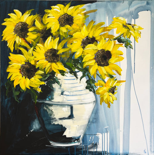 Yellow Sunflowers Painted in Acrylic on Stretched Cotton Canvas roslynmary art.