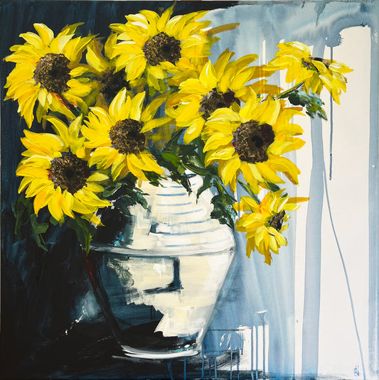 Yellow Sunflowers Painted in Acrylic on Stretched Cotton Canvas roslynmary art.