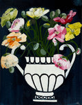 Colourful Poppies in White Vase on Navy Background Painted in Acrylic on Cotton Canvas roslynmary art.