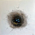 Painting of Nest on Subtle Washed Blue Background Painted in Acrylic on Stretched Canvas roslynmary art.