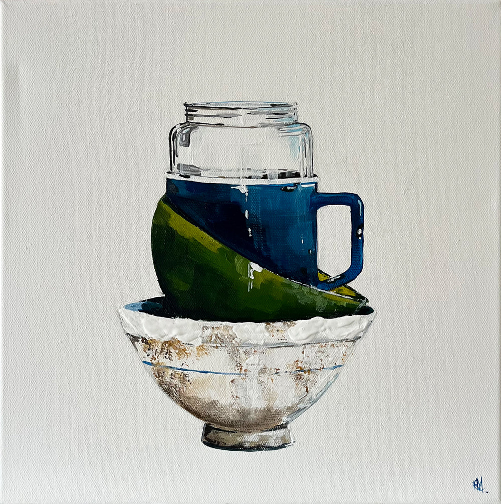 Painting of a Stack of Cups Painted in Acrylic on Stretched Canvas roslynmary art.