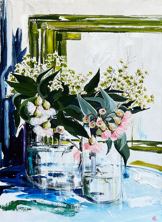 Painting of Eucalypt Blossoms Painted in Acrylic on Cotton Canvas roslynmary art.