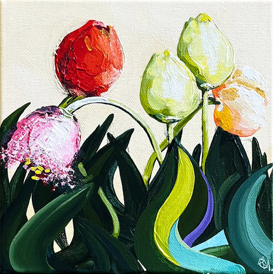 Painting of Colourful Tulips Painted in Acrylic on Stretched Canvas roslynmary art.