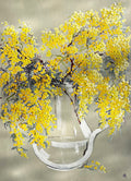 Painting of Wattle in Glass Jug Painted in Acrylic on Cotton Canvas roslynmary art.