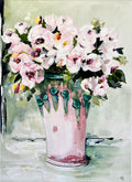 Painting of Pink Roses in Pink Vase Painted in Acrylic on Cotton Canvas roslynmary art.