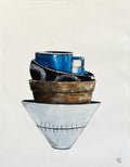 Painting of Stack of Ceramic Bowls Painted in Acrylic on Cotton Canvas roslynmary art.