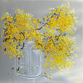 Painting of Wattle in Tall Glass Jar Painted in Acrylic on Stretched Canvas roslynmary art.