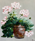 Painting of Pink Geraniums in Terracotta Pot Painted in Acrylic on Cotton Canvas roslynmary art.