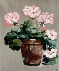 Painting of Pink Geraniums in Terracotta Pot Painted in Acrylic on Cotton Canvas roslynmary art.