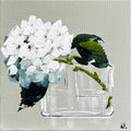 Painting of White Hydrangea in Glass Vase Painted in Acrylic on Stretched Canvas roslynmary art.