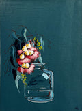 Painting of Eucalypt Blossom in Glass Bottle Painted in Acrylic on Cotton Canvas roslynmary art