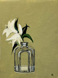 Painting of Lilly in Glass Bottle Painted in Acrylic on Cotton Canvas roslynmary art.